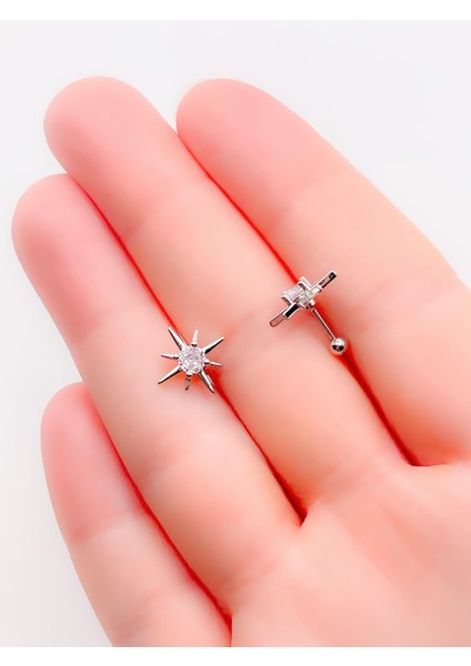 Cerrrahi Çelik Tek Taşlı Kutup Yıldızı Tragus Helix Piercing (1ADET)
