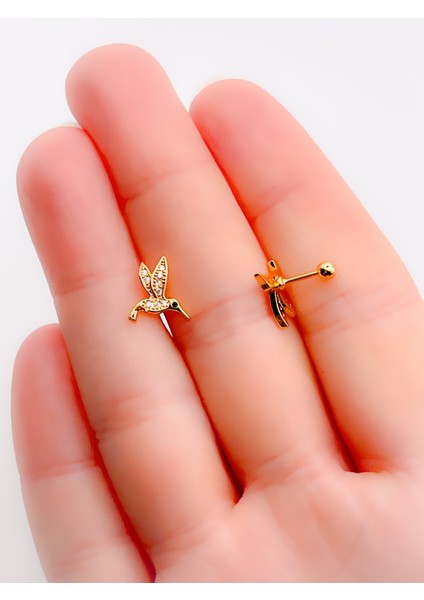 Cerrrahi Çelik Zirkon Taşlı Kuş Figürlü Tragus Helix Piercing (1ADET)