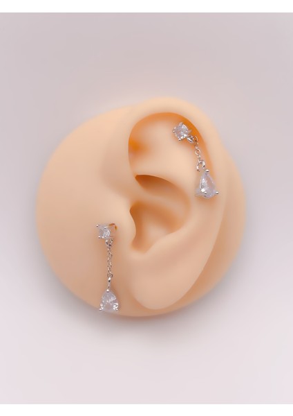 Cerrrahi Çelik Zirkon Taşlı Damla Taşlı Sallantılı Tragus Helix Piercing (1ADET)