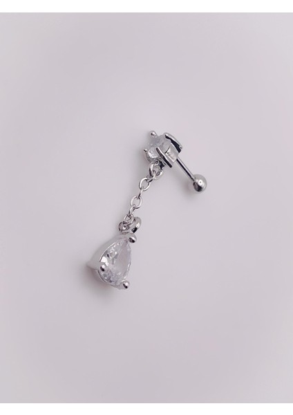 Cerrrahi Çelik Zirkon Taşlı Damla Taşlı Sallantılı Tragus Helix Piercing (1ADET)