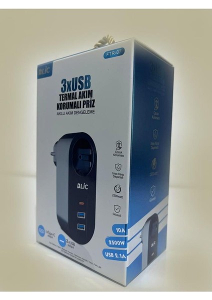 Piranha Termal Akım Korumalı Tekli Duvar Priz 3 x USB - Akıllı Akım Dengeleme