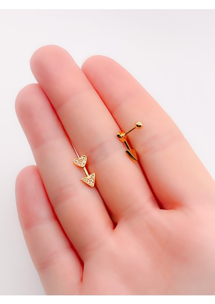 Cerrrahi Çelik Zirkon Taşlı ''eros'un Oku'' Tragus Helix Piercing (1ADET)
