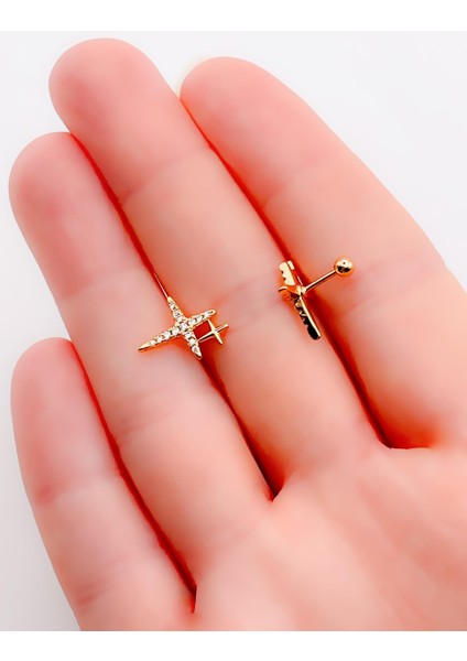 Cerrrahi Çelik Zirkon Taşlı Çift Haç Tragus Helix Piercing (1ADET)