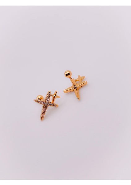 Cerrrahi Çelik Zirkon Taşlı Çift Haç Tragus Helix Piercing (1ADET)