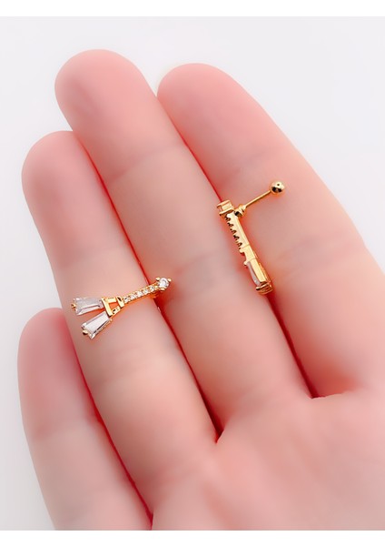 Cerrrahi Çelik Zirkon Taşlı Eyfel Tragus Helix Piercing (1ADET)
