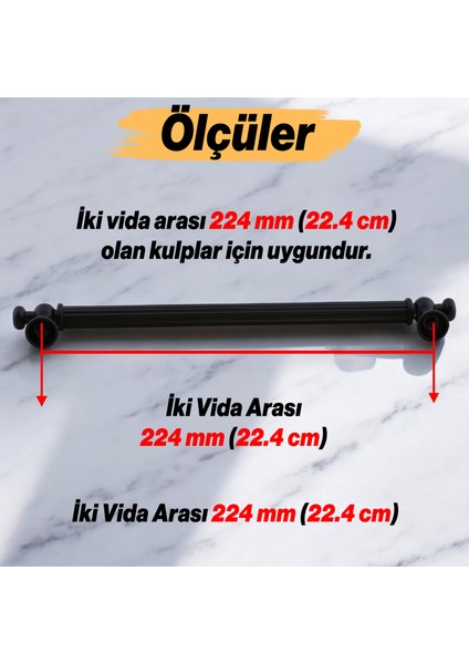 Selçuklu (224 mm - 22.4 cm) Siyah Metal Mobilya Mutfak Çekmece Dolap Dolabı Kulbu Kulpları