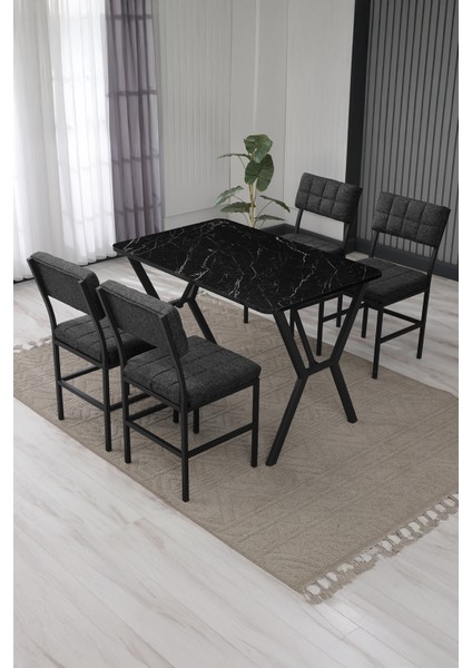 Dubai Mutfak Masa Sandalye Takımı 4 Kişilik Masa Takımı Yemek Odası Takımı Siyah Mermer fiyatları