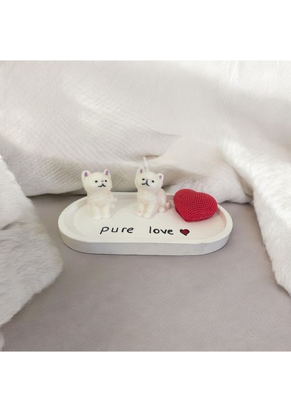 Pure Love El Yapımı Kedi ve Kalp Mum Seti – Hayvanseverlere Özel