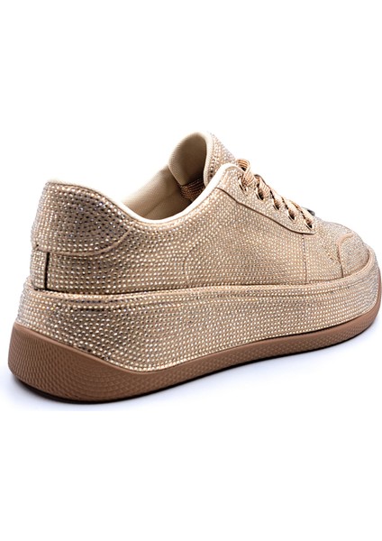 G25Y451 Rhinestones Taşlı Kadın Altın Gold Sneaker Ayakkabı modelleri
