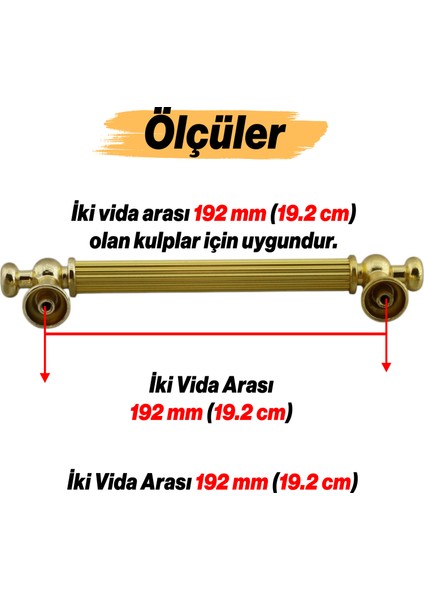 Selçuklu (192 mm - 19.2 cm) Gold Metal Mobilya Mutfak Çekmece Dolap Dolabı Kulbu Kulpları
