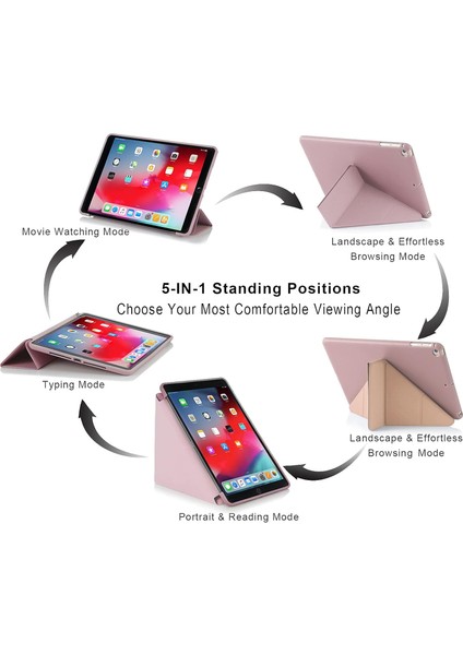 Apple iPad 8.nesil 10.2 Tablet Kılıf Uyku Modlu Kalem Bölmeli Katlananır Standlı Darbe Korumalı Kapak