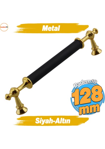 Melis (128 mm - 12.8 cm) Siyah Gold Metal Mobilya Mutfak Çekmece Dolap Dolabı Kulbu Kulpları