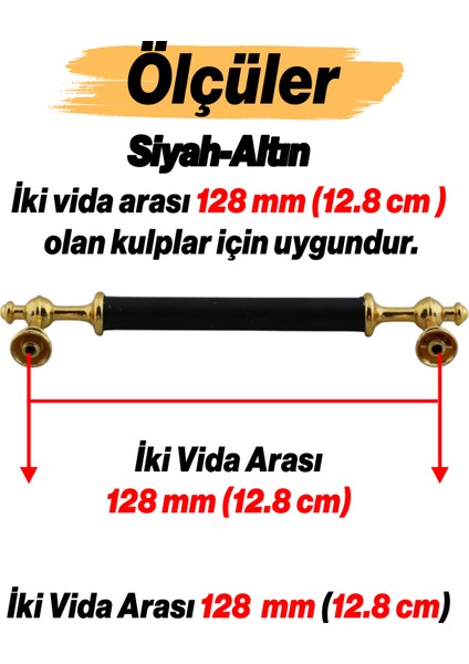 Melis (128 mm - 12.8 cm) Siyah Gold Metal Mobilya Mutfak Çekmece Dolap Dolabı Kulbu Kulpları fiyatları