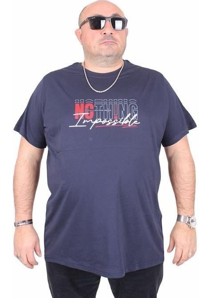 Erkek Büyük Beden Sıfır Yaka Tişört Impossible 25169 Lacıvert
