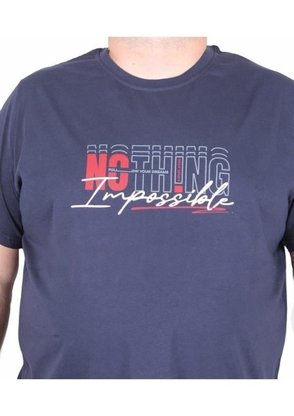 Erkek Büyük Beden Sıfır Yaka Tişört Impossible 25169 Lacıvert fiyatları