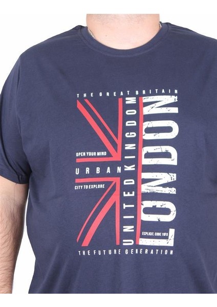 Erkek Büyük Beden Sıfır Yaka Tişört London 25166 Lacıvert fiyatları