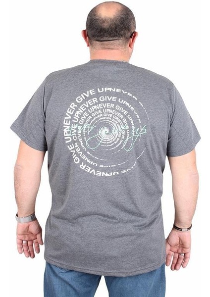 Erkek Büyük Beden Sıfır Yaka Tişört Never Give Up 25140 Antrasit Melanj fiyatları