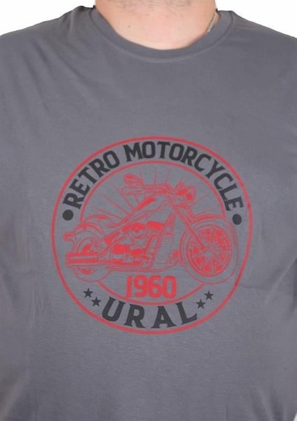 Erkek Büyük Beden Sıfır Yaka Tişört Motorcycle 25171 Fume fiyatları