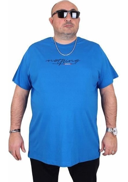 Erkek Büyük Beden Sıfır Yaka Tişört Nothing 25173 Saks