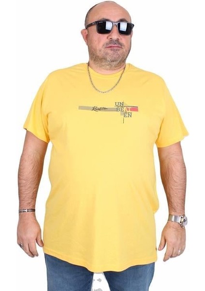 Erkek Büyük Beden Sıfır Yaka Tişört Un Beat En 25146 Sarı