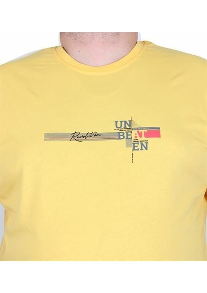 Erkek Büyük Beden Sıfır Yaka Tişört Un Beat En 25146 Sarı fiyatları