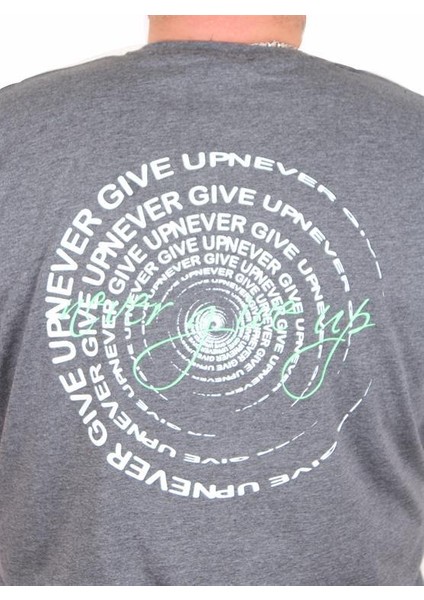 Erkek Büyük Beden Sıfır Yaka Tişört Never Give Up 25140 Antrasit Melanj fırsatları