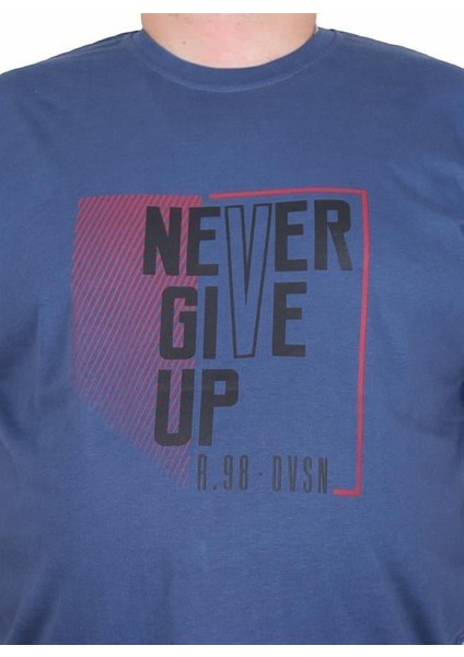 Erkek Büyük Beden Sıfır Yaka Tişört Never 25165 Indıgo fiyatları