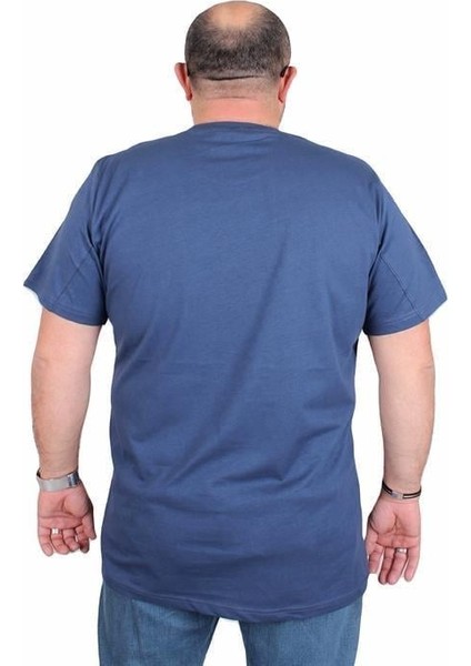 Erkek Büyük Beden Sıfır Yaka Tişört Never 25165 Indıgo modelleri