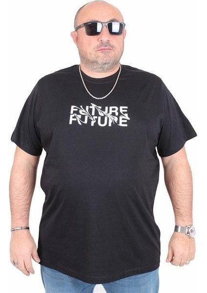 Erkek Büyük Beden Sıfır Yaka Tişört The Future 25138 Sıyah