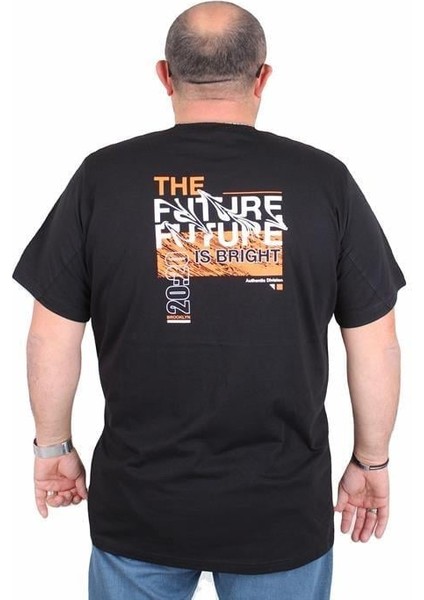 Erkek Büyük Beden Sıfır Yaka Tişört The Future 25138 Sıyah
