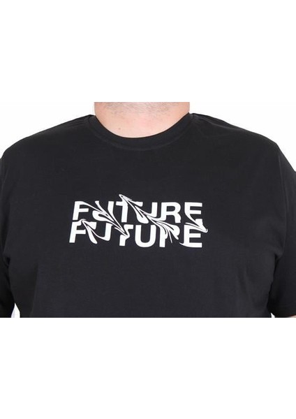 Erkek Büyük Beden Sıfır Yaka Tişört The Future 25138 Sıyah