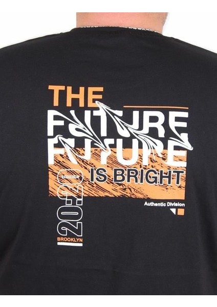 Erkek Büyük Beden Sıfır Yaka Tişört The Future 25138 Sıyah