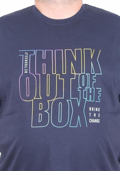 Erkek Büyük Beden Sıfır Yaka Tişört Think Out Box 25163 Lacıvert modelleri