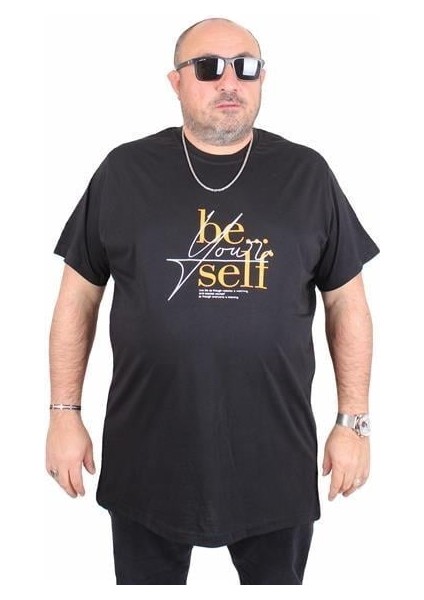Erkek Büyük Beden Sıfır Yaka Tişört Be Self 25149 Sıyah