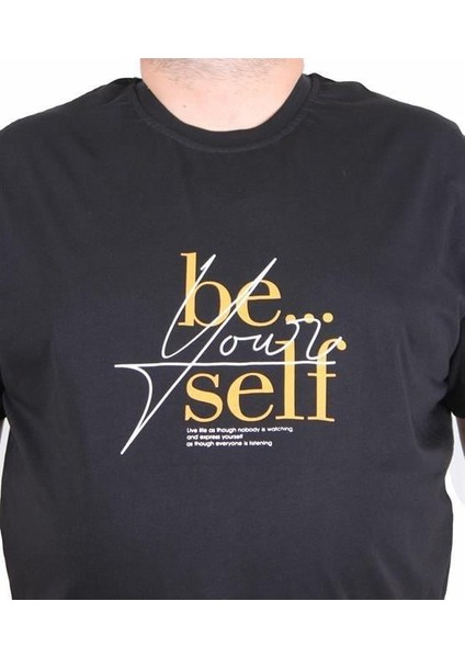 Erkek Büyük Beden Sıfır Yaka Tişört Be Self 25149 Sıyah fiyatları