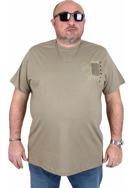 Erkek Büyük Beden Sıfır Yaka Tişört Stay Strong 25159 Hakı