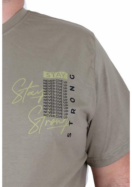 Erkek Büyük Beden Sıfır Yaka Tişört Stay Strong 25159 Hakı fiyatları