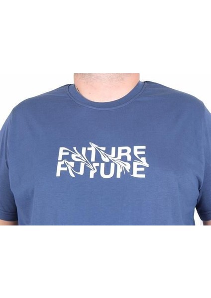 Erkek Büyük Beden Sıfır Yaka Tişört The Future 25138 Indıgo modelleri