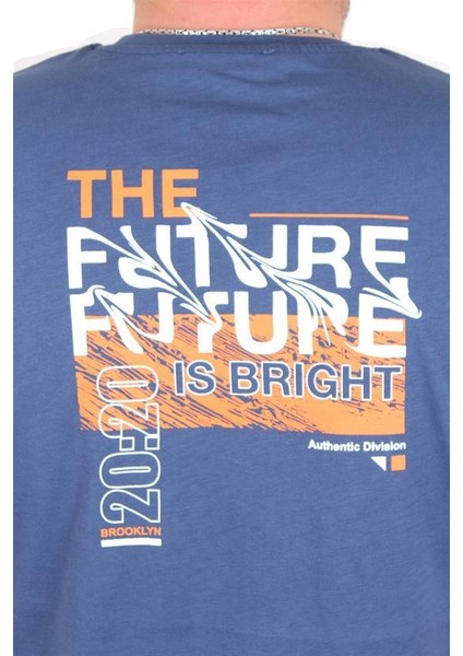 Erkek Büyük Beden Sıfır Yaka Tişört The Future 25138 Indıgo fırsatları