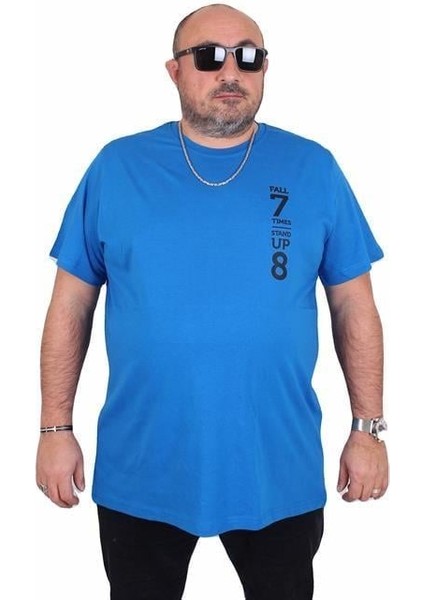 Erkek Büyük Beden Sıfır Yaka Tişört Stand Up 25158 Saks