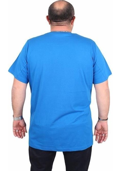 Erkek Büyük Beden Sıfır Yaka Tişört Stand Up 25158 Saks modelleri