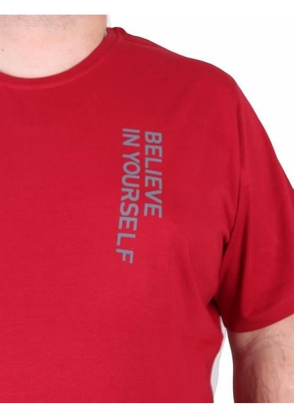 Erkek Büyük Beden Sıfır Yaka Tişört Believe 25157 Bordo fiyatları