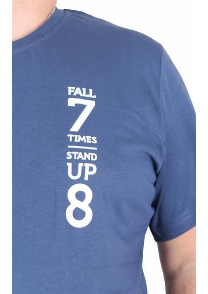 Erkek Büyük Beden Sıfır Yaka Tişört Stand Up 25158 Indıgo fiyatları