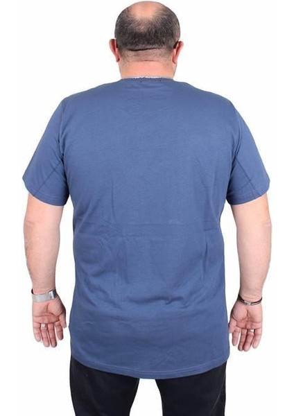 Erkek Büyük Beden Sıfır Yaka Tişört Stand Up 25158 Indıgo modelleri