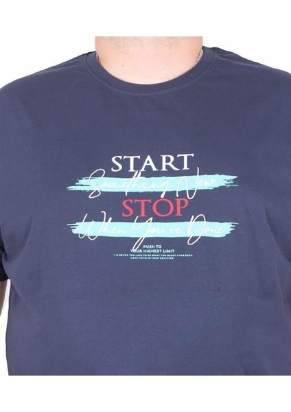 Erkek Büyük Beden Sıfır Yaka Tişört Start Stop 25178 Lacıvert fiyatları