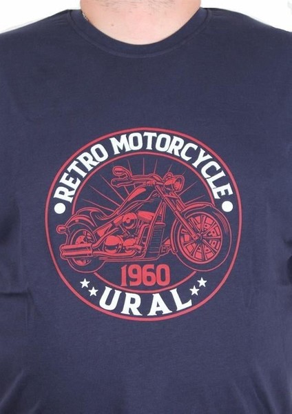 Erkek Büyük Beden Sıfır Yaka Tişört Motorcycle 25171 Lacıvert fiyatları