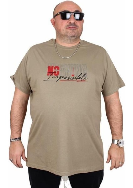 Erkek Büyük Beden Sıfır Yaka Tişört Impossible 25169 Hakı