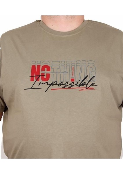 Erkek Büyük Beden Sıfır Yaka Tişört Impossible 25169 Hakı fiyatları