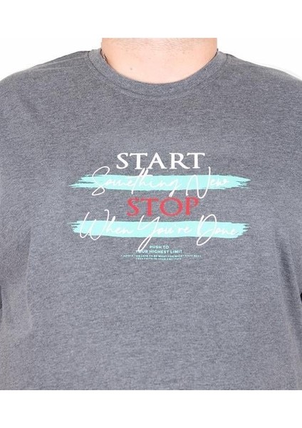 Erkek Büyük Beden Sıfır Yaka Tişört Start Stop 25178 Antrasit Melanj fiyatları