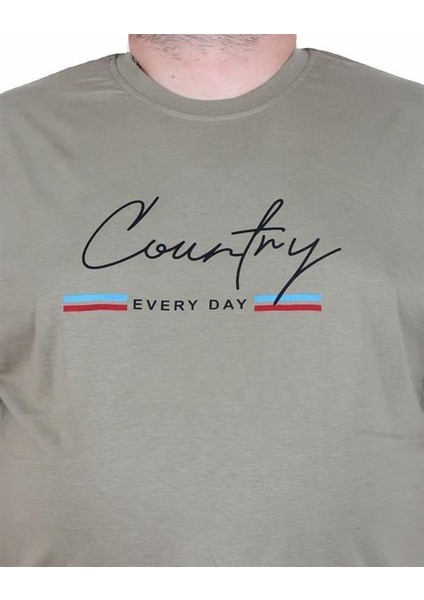 Erkek Büyük Beden Sıfır Yaka Tişört Country 25174 Hakı fiyatları